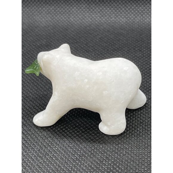 Hand Carved White Star Marble Grizzly Bear Family 3 pc Set Lot Jade Fish COA VTG - Picture 9 of 15